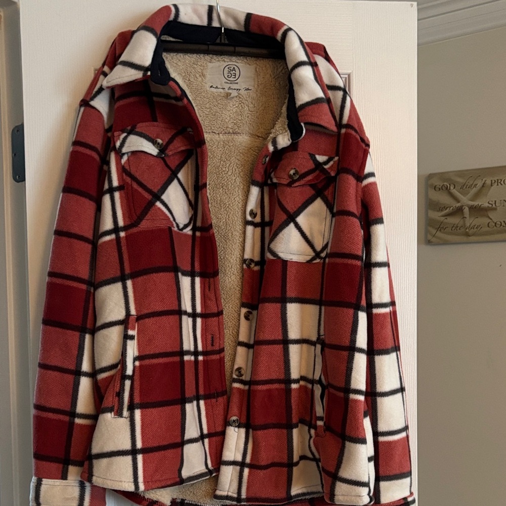 Sage Red and White Plaid Jacket
